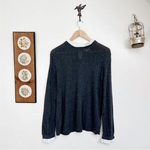 14th & Union Dark Grey Knit Top with Ruffle Contrasting Detail